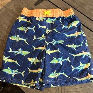Shark Adventure Kids Swim Trunks - Blue and Orange